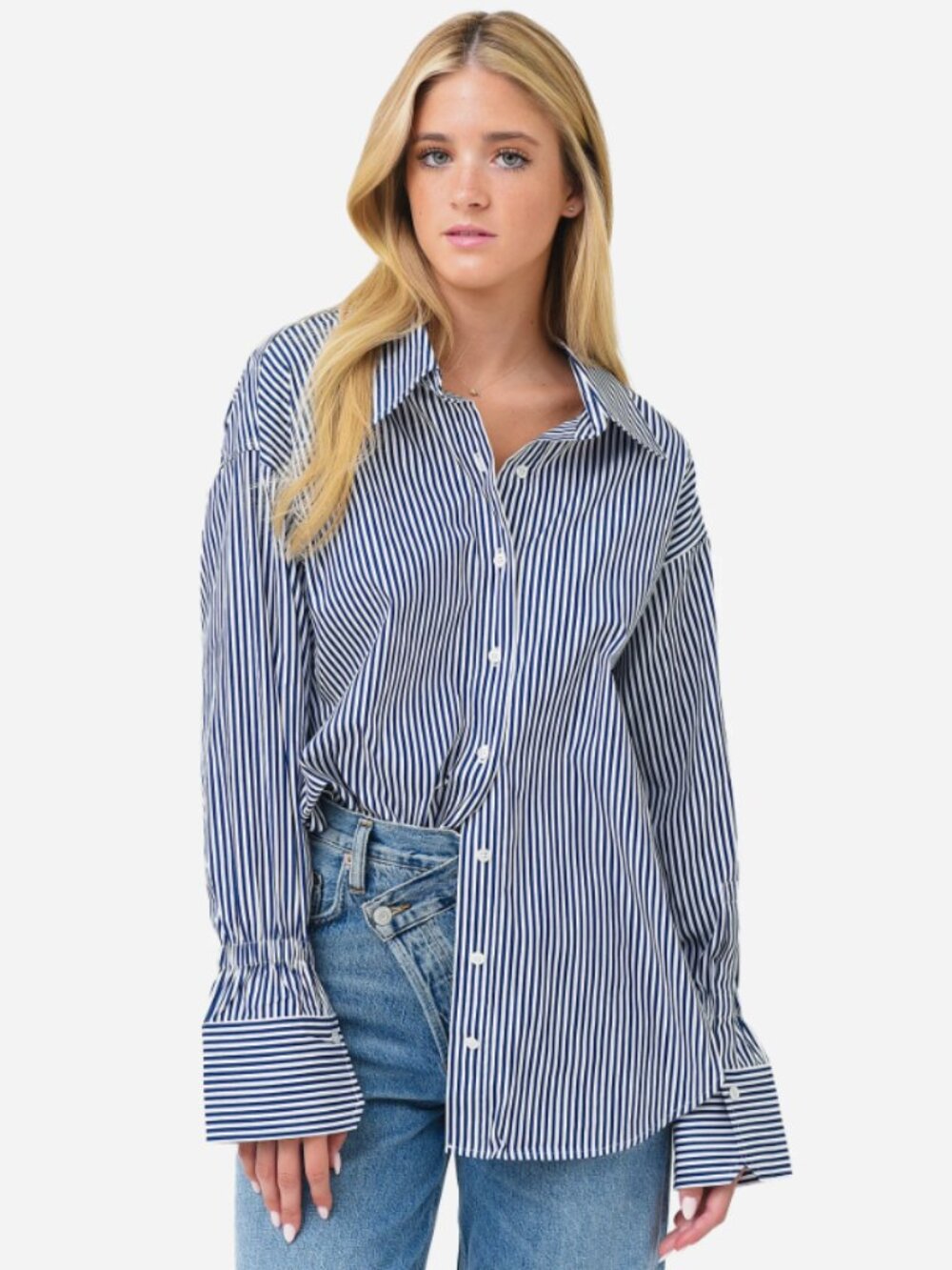 A.L.C. Monica Top Blue White Striped Oversized Button Down Shirt Size 0